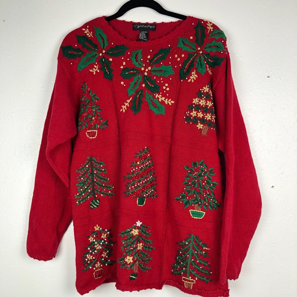 2/$30 Christmas Sweater Knit embroidered trees L